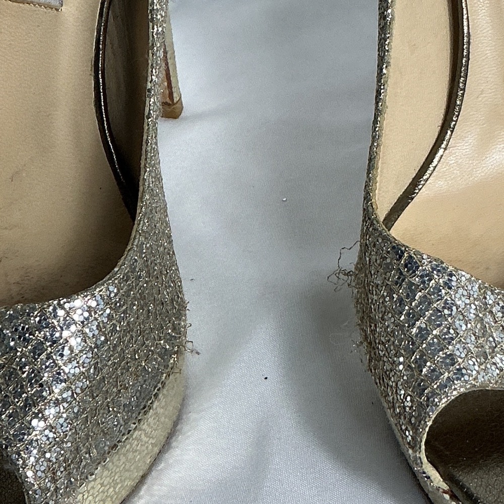 Jimmy Choo Champagne Gold Glitter Peep Toe Platform Pumps Heels Size 38 - Picture 5 of 11